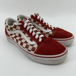 VANS OLD SKOOL‎ SHOES RED WHITE 500714 CHECKERED LOW TOP LACE UP MENS 5.5 SKATE